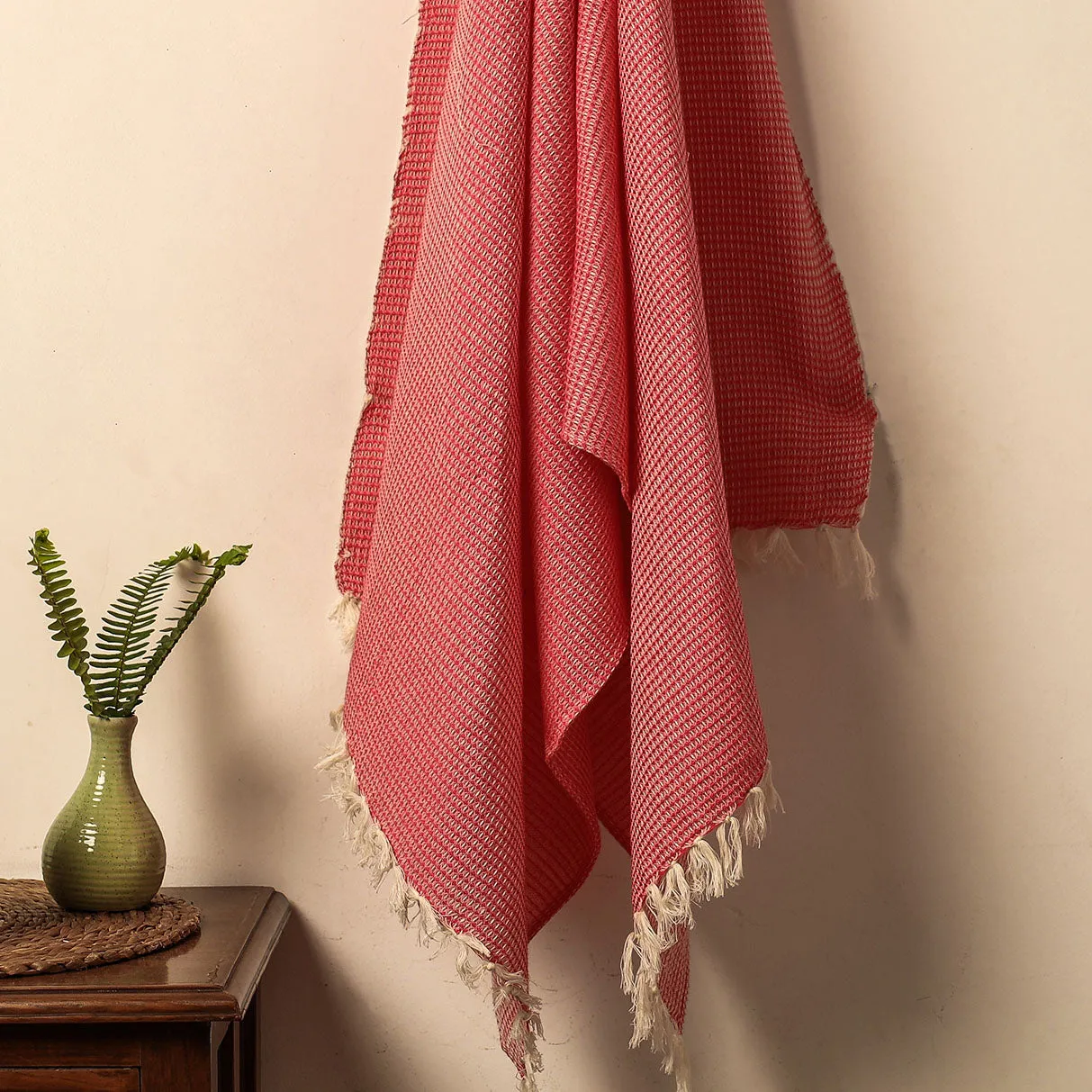 Red - Waffle Weave Handwoven Pure Cotton Towel