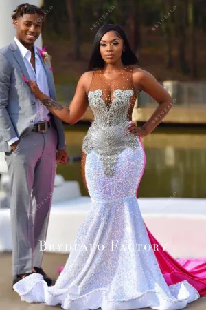 Rhinestones Sequined Two-Tone Trumpet Prom Dress