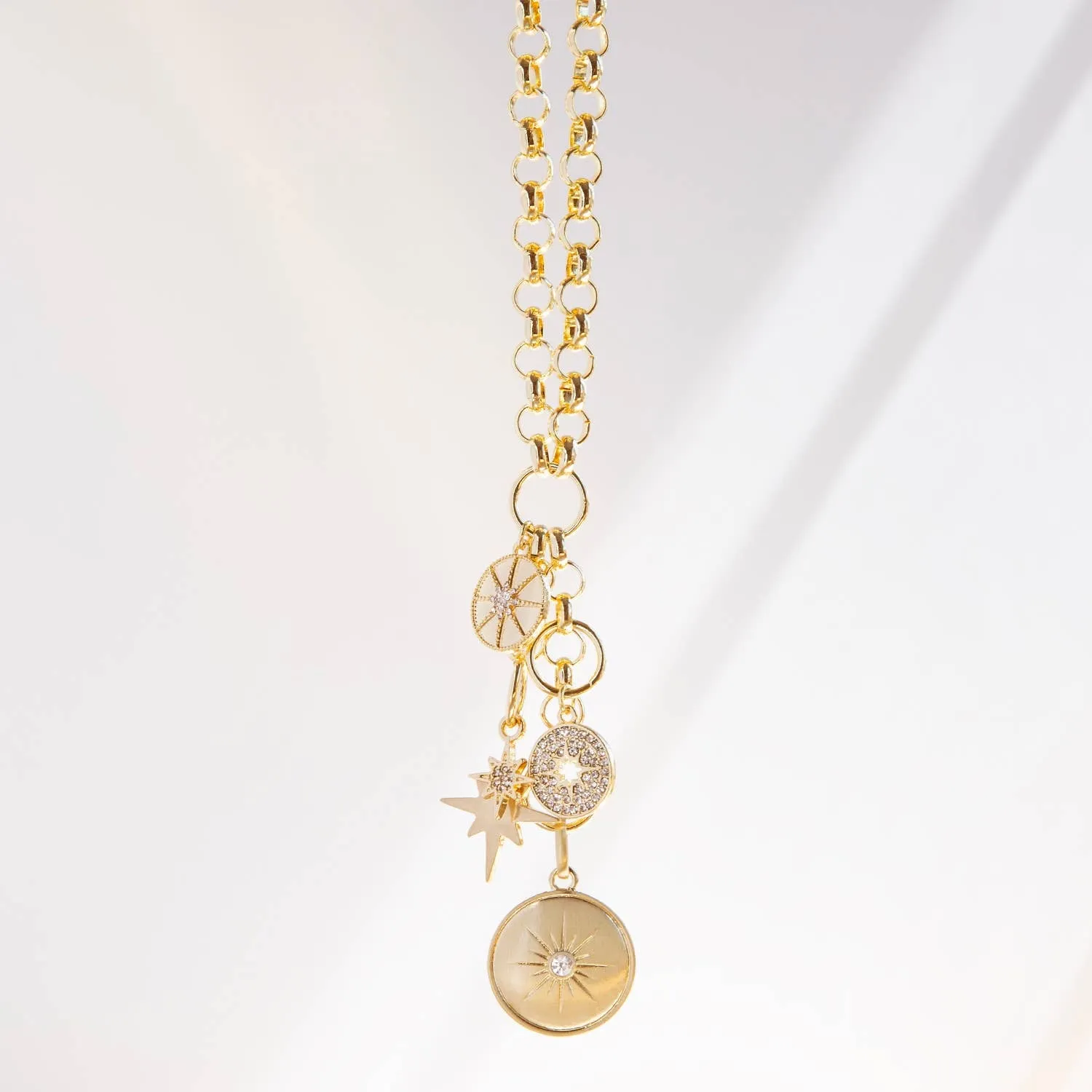 Rolo Link Charms Necklace - Gold