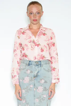 Silk Printed Pink Floral Shirt