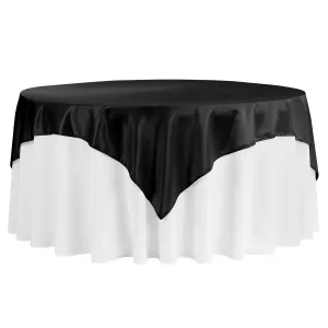 Square 72" Lamour Satin Table Overlay - Black