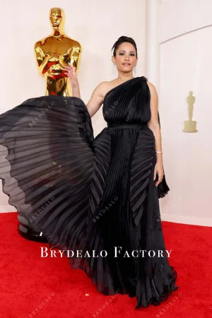 Tiffany Smith 2024 Oscars Black Pleated Red Carpet Dress