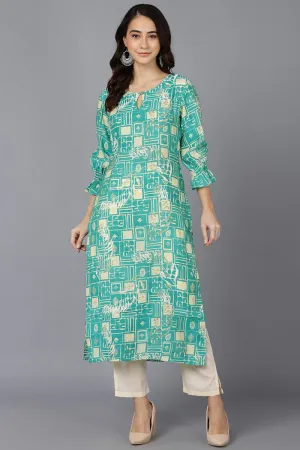 Turquoise Poly Silk A-Line Kurta