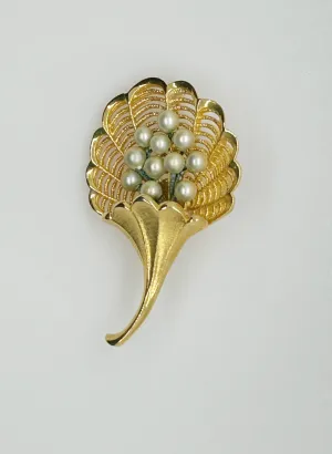 Vintage Faux Pearl Bouquet Brooch with Intricate Metalwork