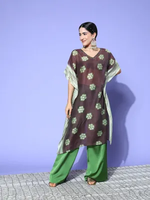 Women Brown Silk Blend Kurta