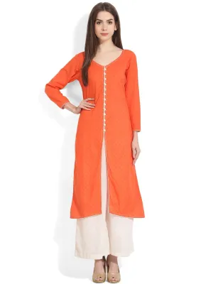 Women Orange Woven Design A-Line Kurta