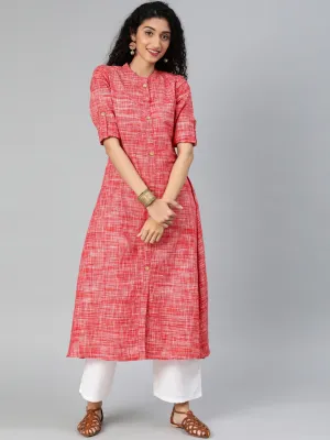 Women Red & White A-Line Kurta