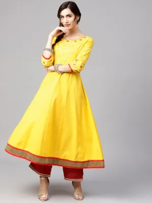 Women Yellow Yoke Design A-Line Kurta